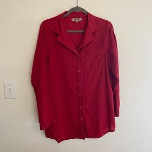 Flax red linen button up blouse size P